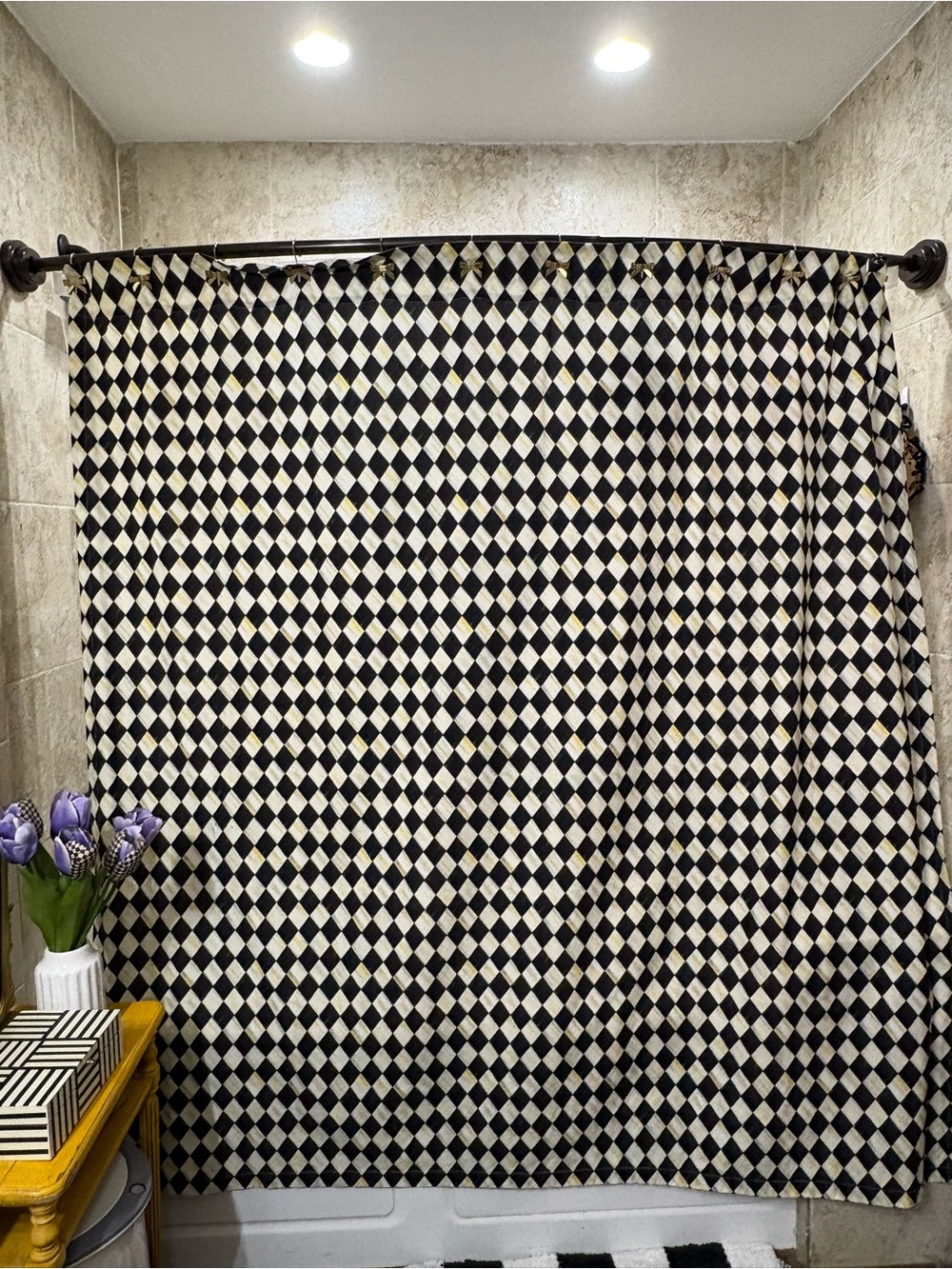 RARE MINT MacKenzie-Childs Courtly Harlequin Shower Curtain 72x72 w/ Orig Box